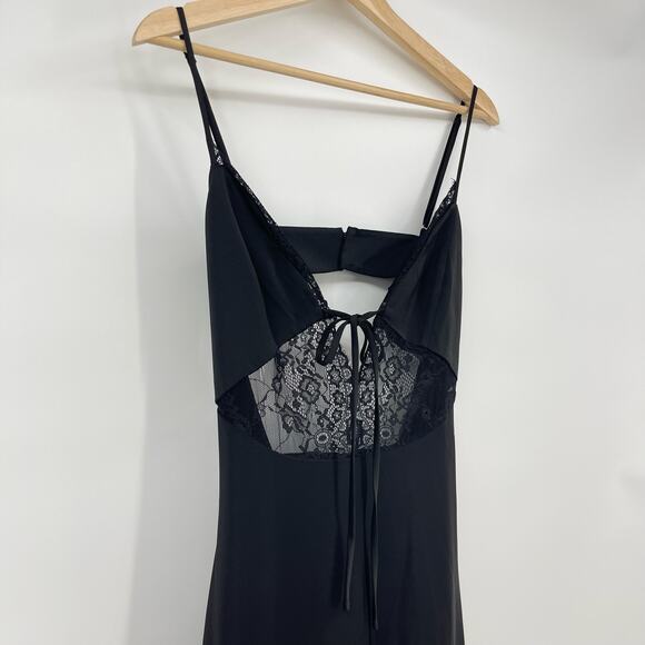 NBD | Brigitta Midi Dress in Black Satin Lace Asymmetrical Slip S - Picture 7 of 15